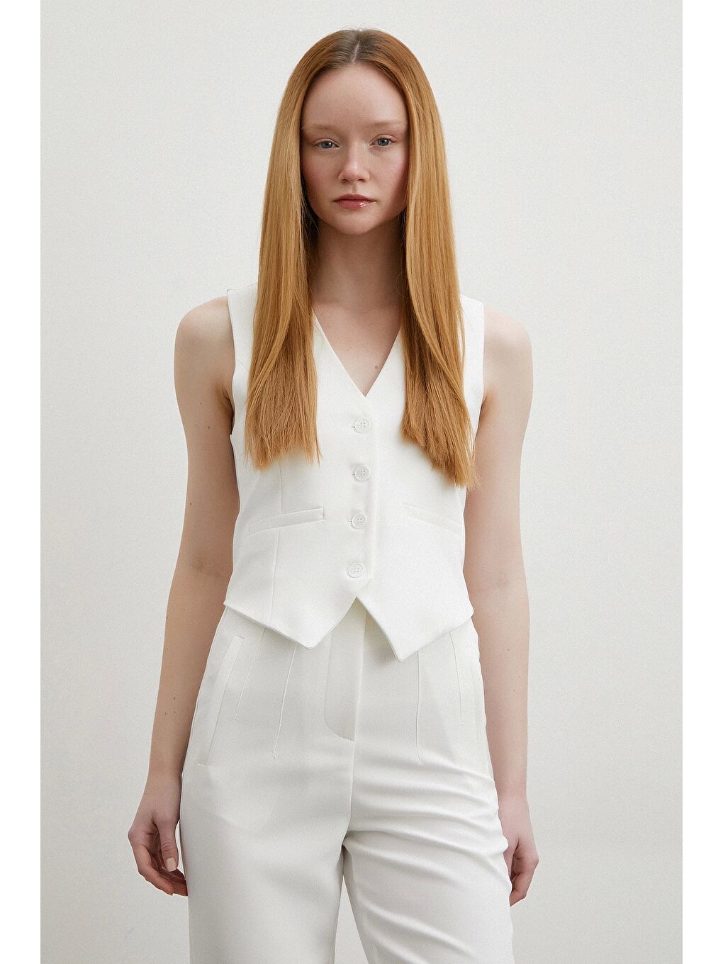 Astarlı Kuplu Yelek Ekru