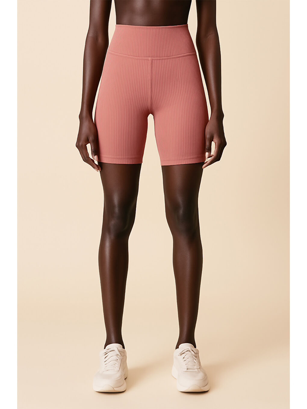Turuncu Kadın Yüksek Bel Toparlayıcı Ripli Fitilli Kısa Spor Tayt
