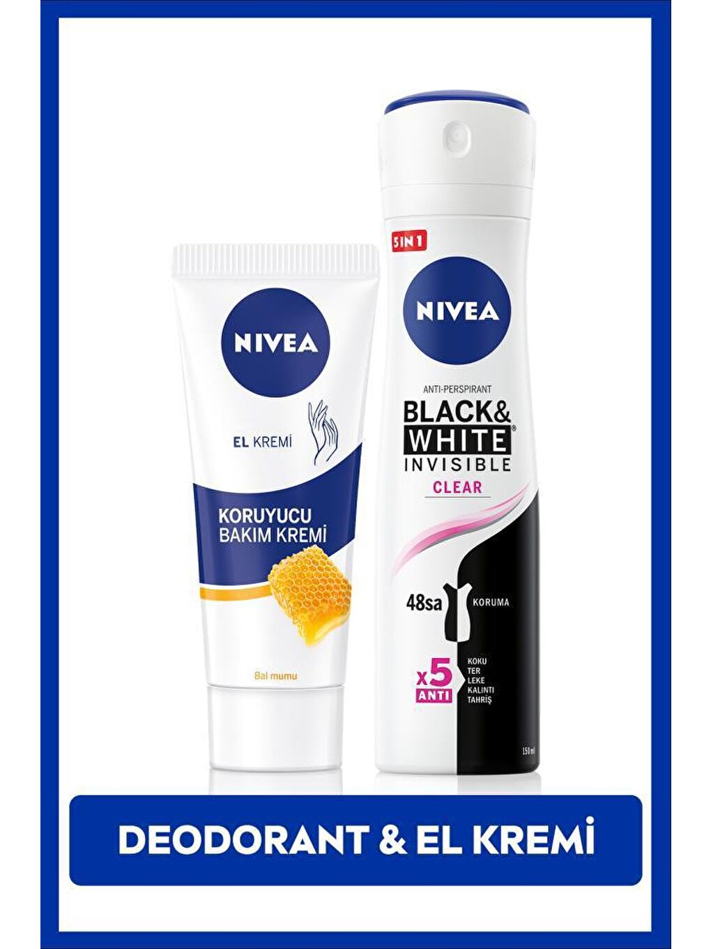 NIVEA Kadın Sprey Deodorant Black&White 150ml ve Nemlendirici Korucuyu El Bakım Kremi 75ml