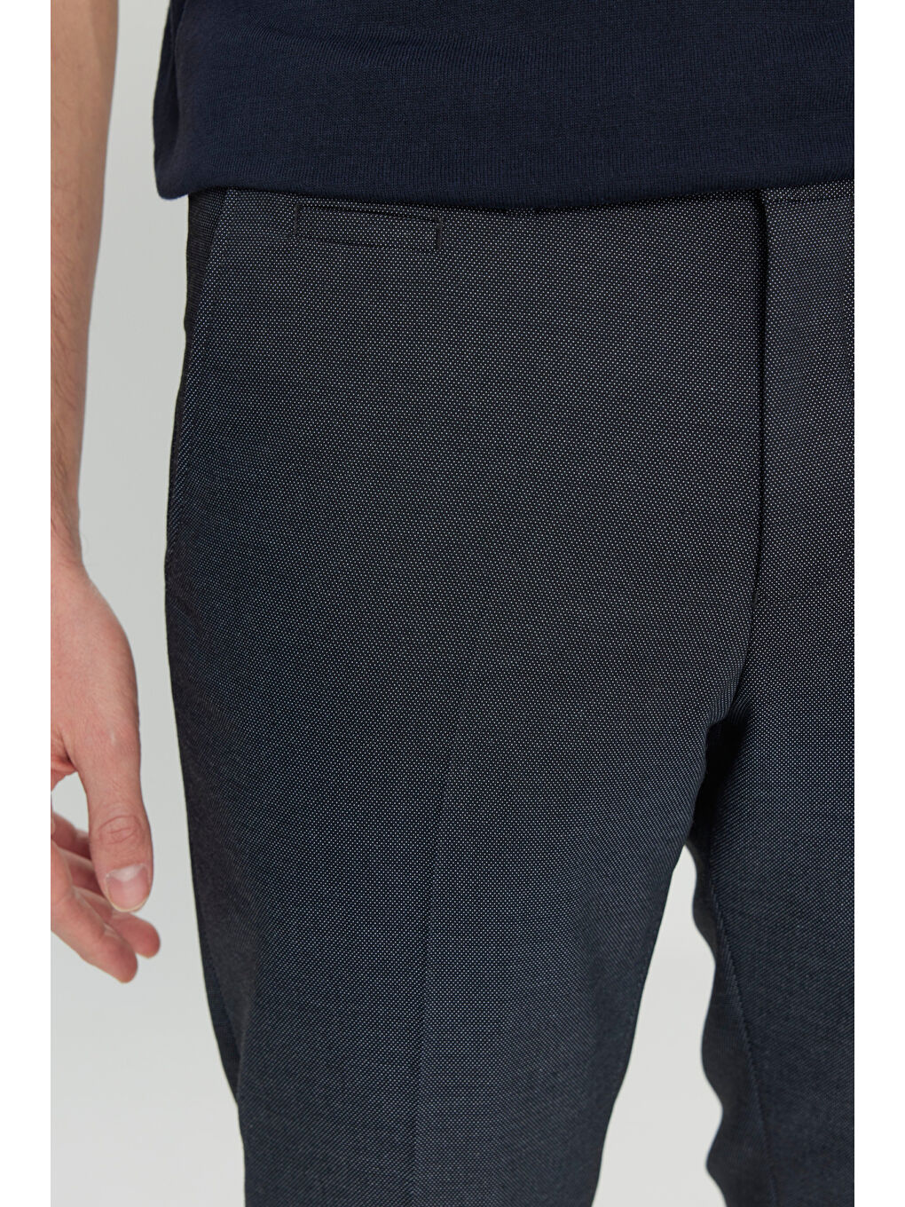 Erkek Lacivert Yünlü Slim Fit Beli Gizli Lastikli Armürlü Yan Cepli Esnek Klasik Pantolon-3