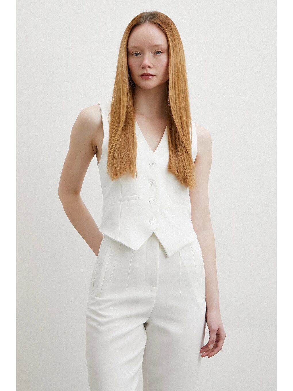 Astarlı Kuplu Yelek Ekru-1