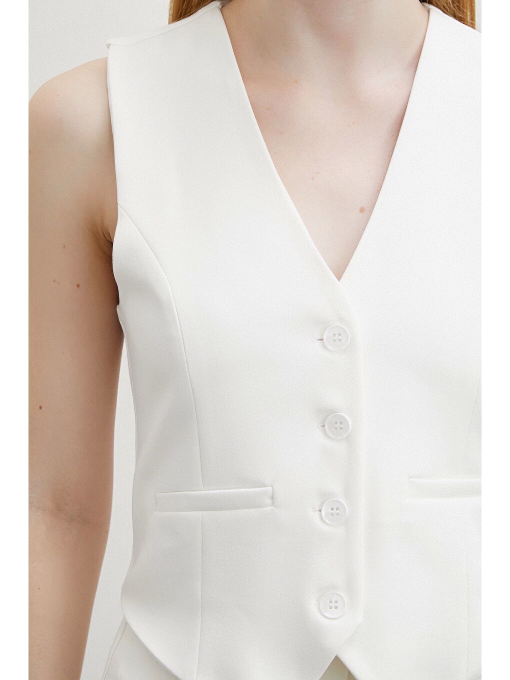 Astarlı Kuplu Yelek Ekru-5