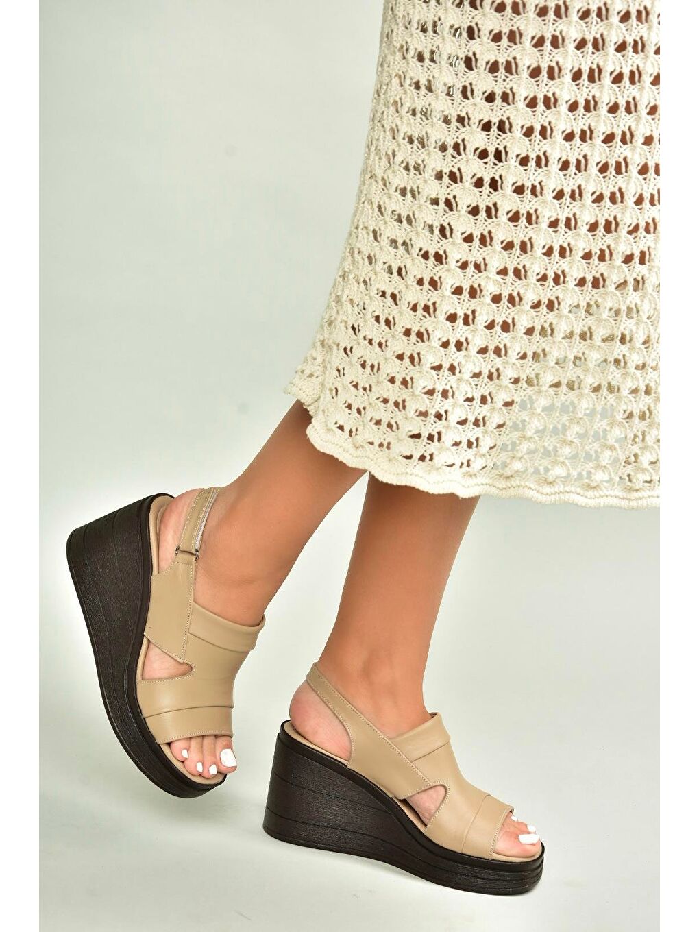 Bej Kadın Dolgu Topuklu Ayakkabı U5559603-2