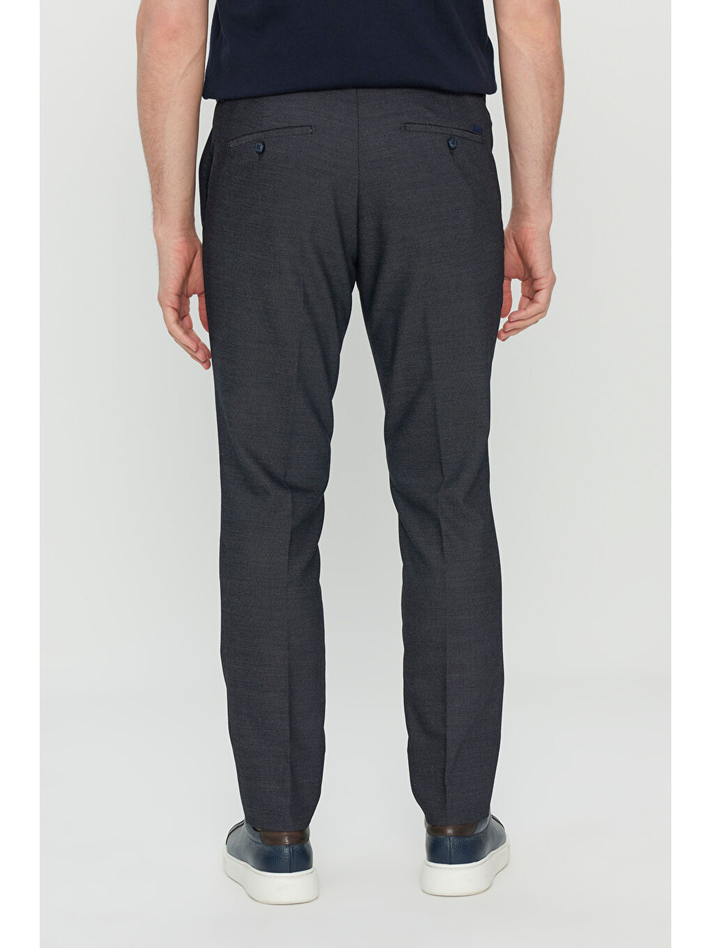 Erkek Lacivert Yünlü Slim Fit Beli Gizli Lastikli Armürlü Yan Cepli Esnek Klasik Pantolon-4