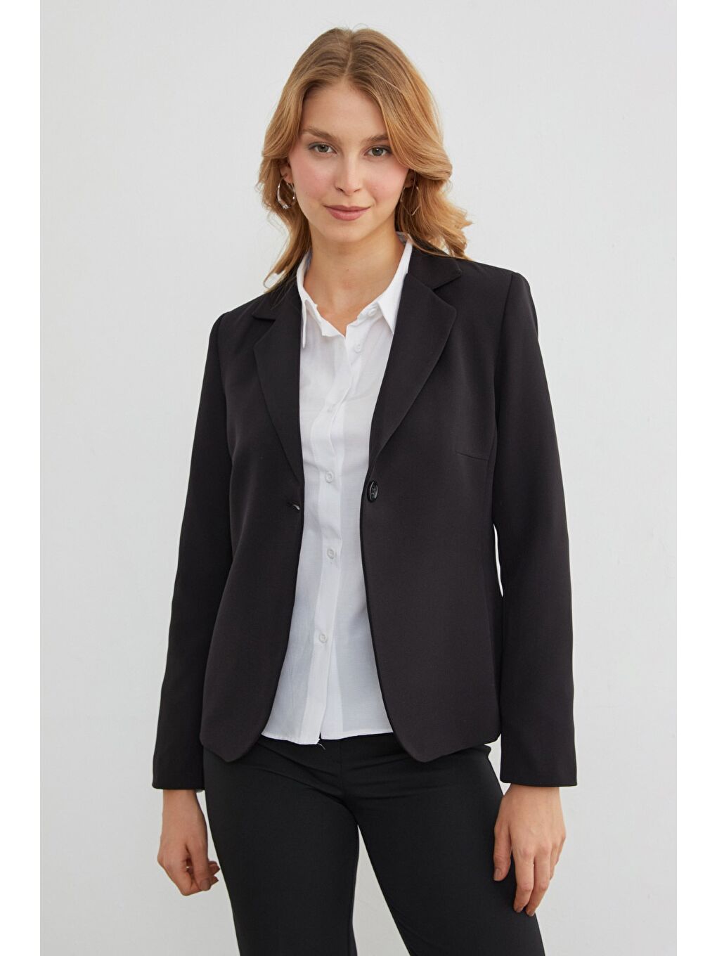 Siyah Basic Kruvaze Yaka Slim Fit Ceket-2