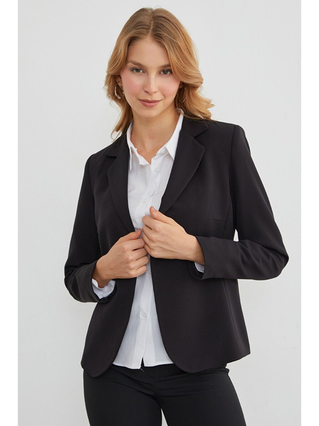 Siyah Basic Kruvaze Yaka Slim Fit Ceket-3