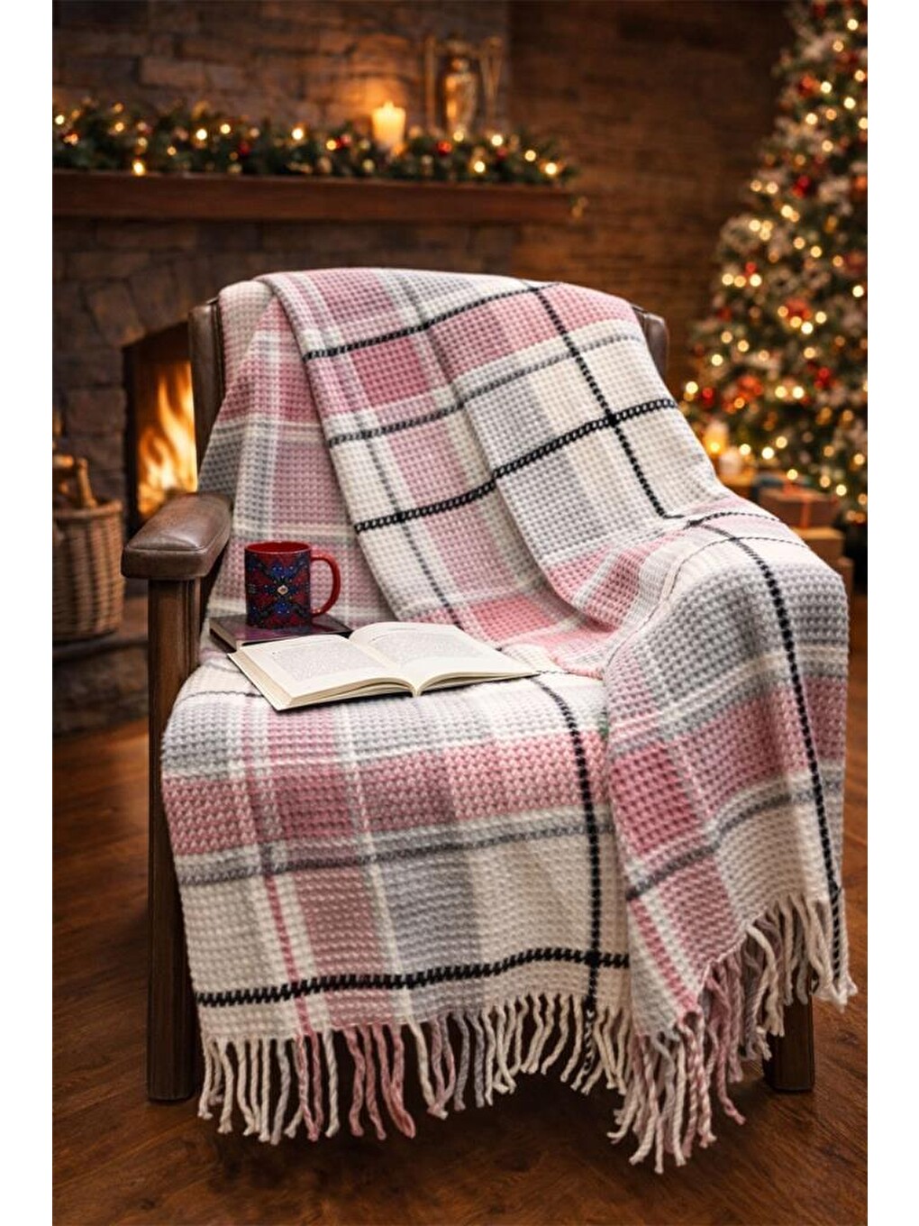 Dinarsu Cozy Life İnka Pamuklu Tv Battaniye 130x170 Cm Pembe