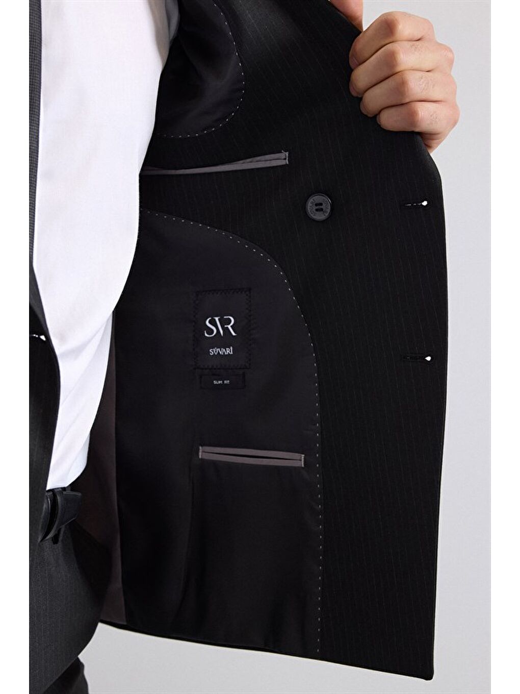 Siyah Slim Kruvaze Yaka 6 Drop Takım Elbise-5