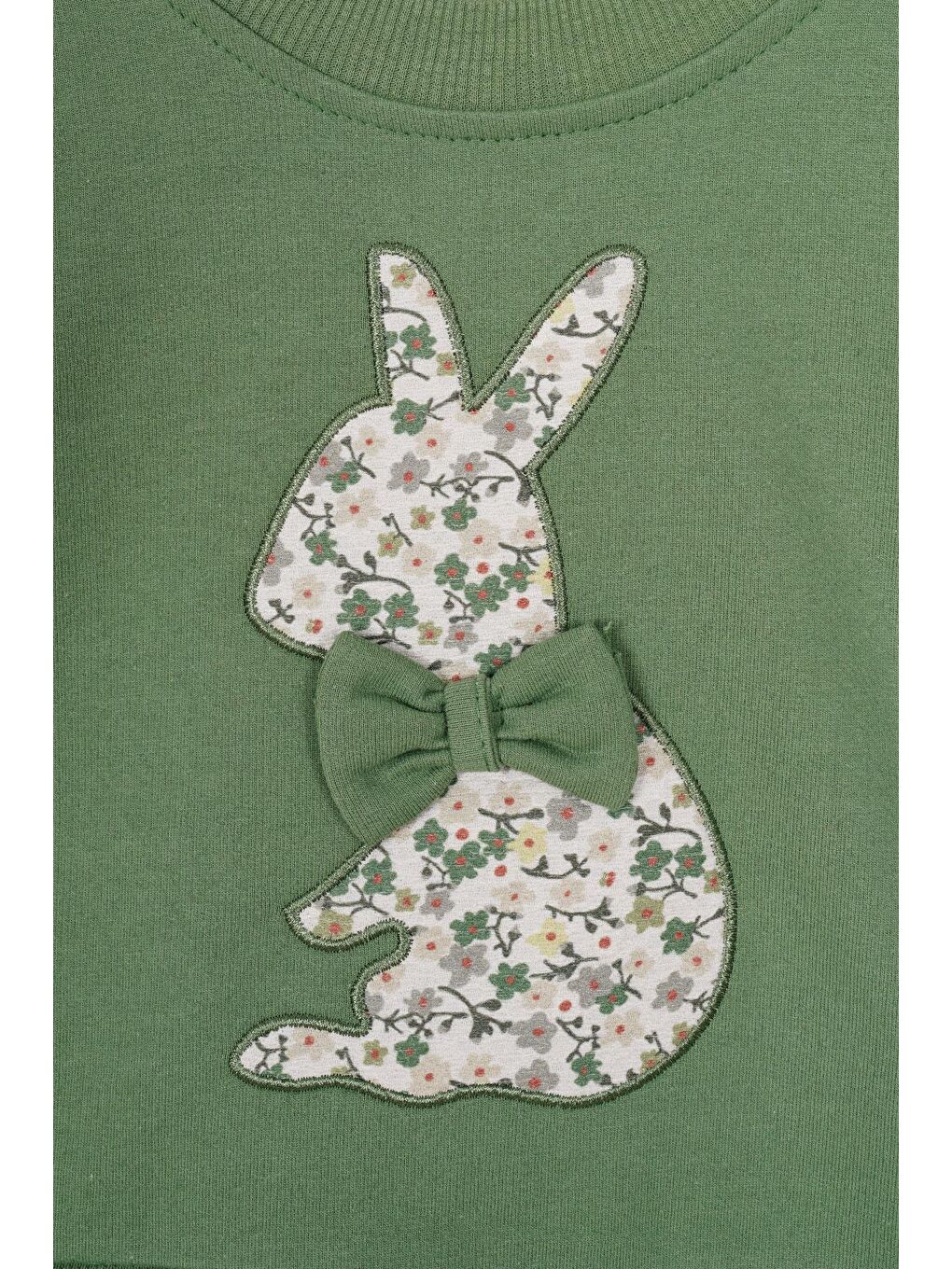 Turkuaz Bisiklet Yaka Uzun Kol Tavsan Baskılı Su Yeşil Renk Kız Çocuk Etekli Takım-1