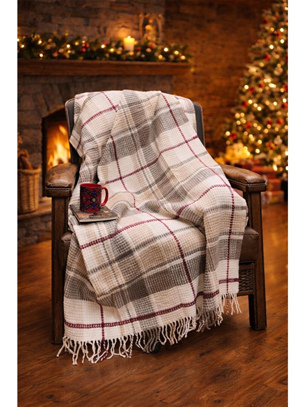 Dinarsu Cozy Life İnka Pamuklu Tv Battaniye 130x170 Cm Bordo