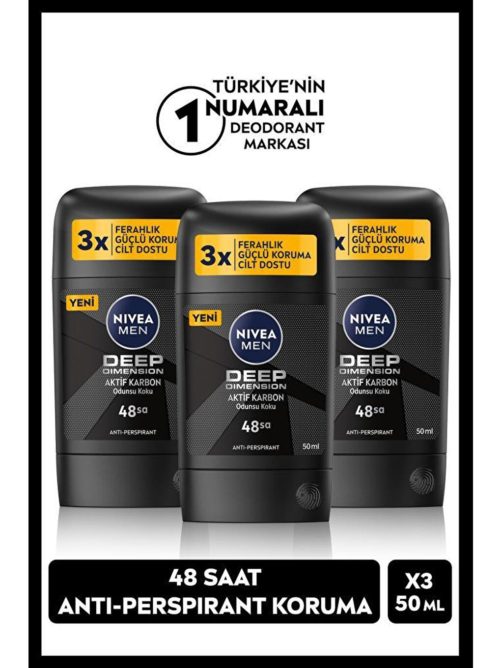 NIVEA Şeffaf MEN Erkek Stick Deodorant Deep Dark Wood 50ml, 48 Saat Koruma, X3 Adet