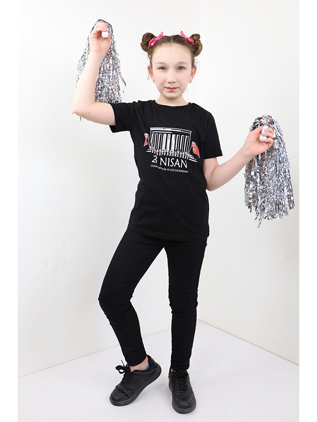 Siyah Unisex Çocuk 23 Nisan Baskılı Tişört-4