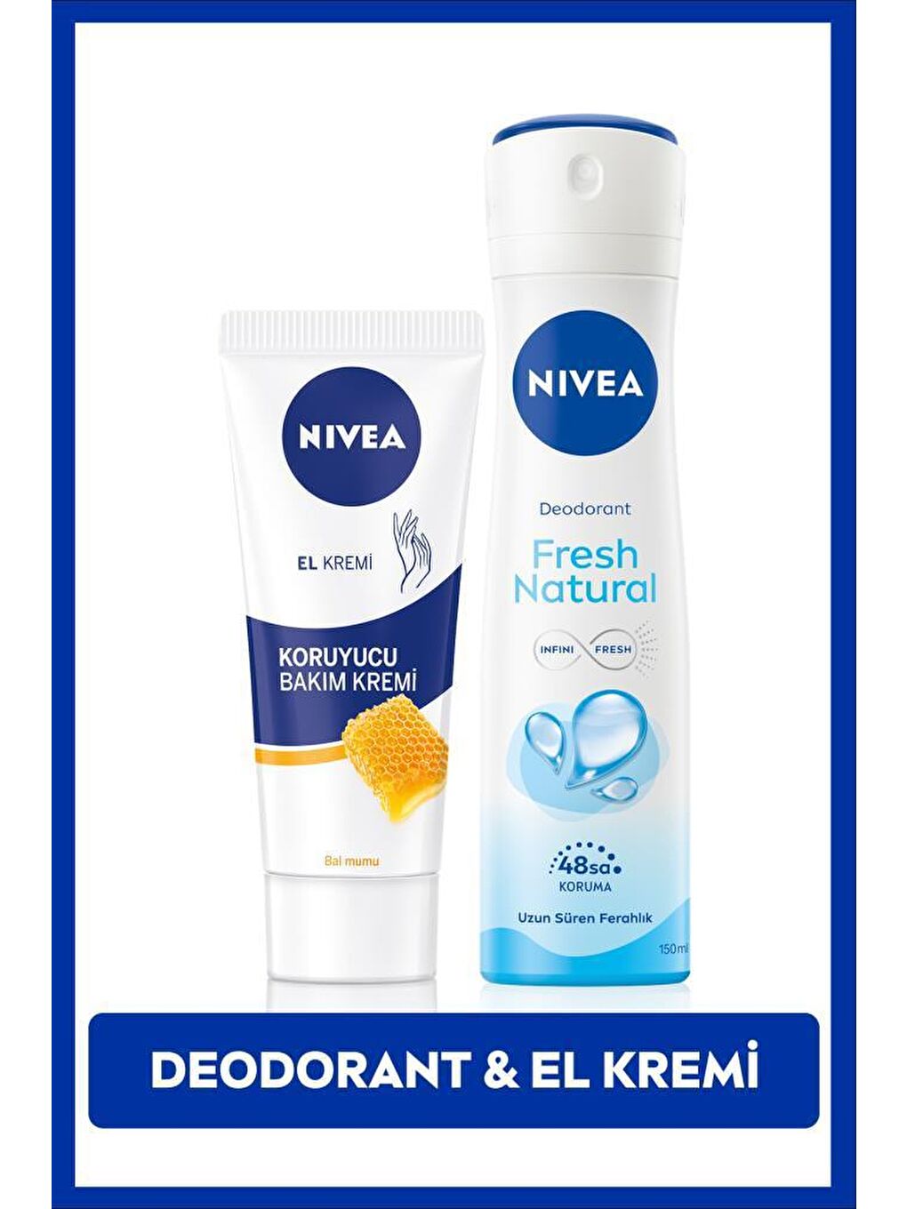 NIVEA Şeffaf Kadın Sprey Deodorant Fresh Natural 150ml ve Nemlendirici Koruyucu El Bakım Kremi 75ml