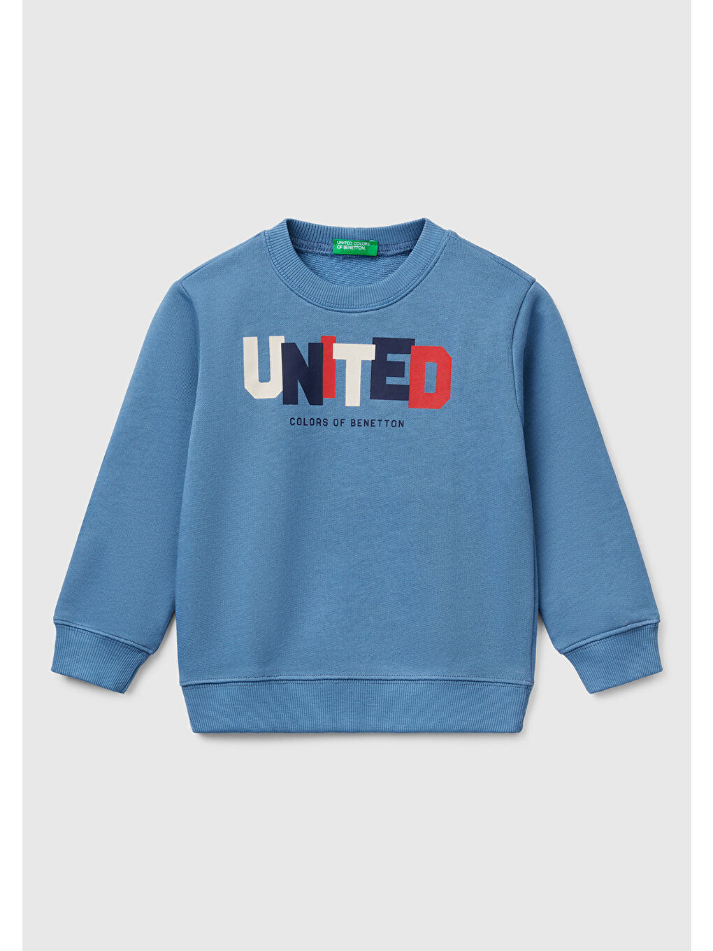 Erkek Çocuk Havacı Mavi Benetton Logo Baskılı Bisiklet Yaka Sweatshirt