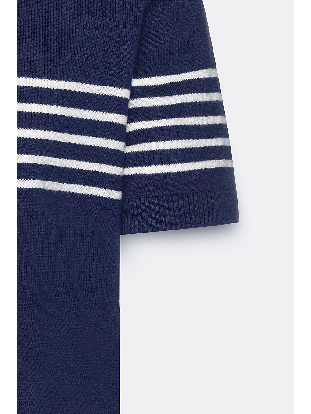 Erkek Lacivert-Beyaz Standart Fit Normal Kesim %100 Pamuk Çizgili Bisiklet Yaka Triko Tişört-6