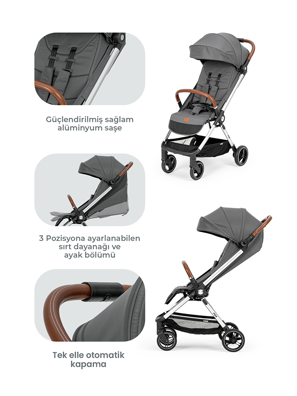 Fox Kabin Boy Bebek Arabası Gri-1