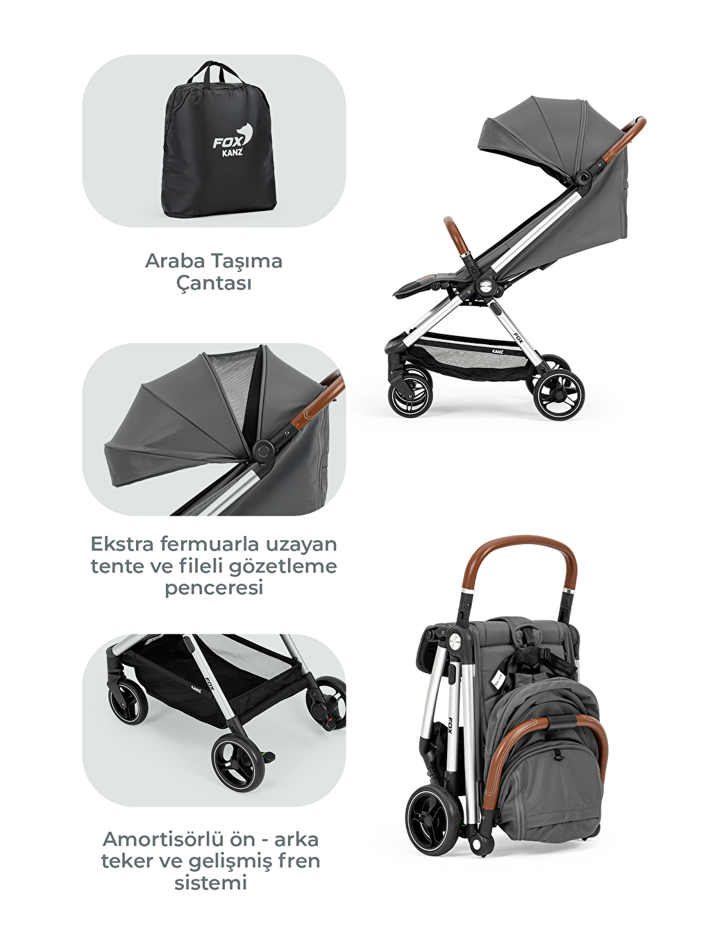 Fox Kabin Boy Bebek Arabası Gri-2