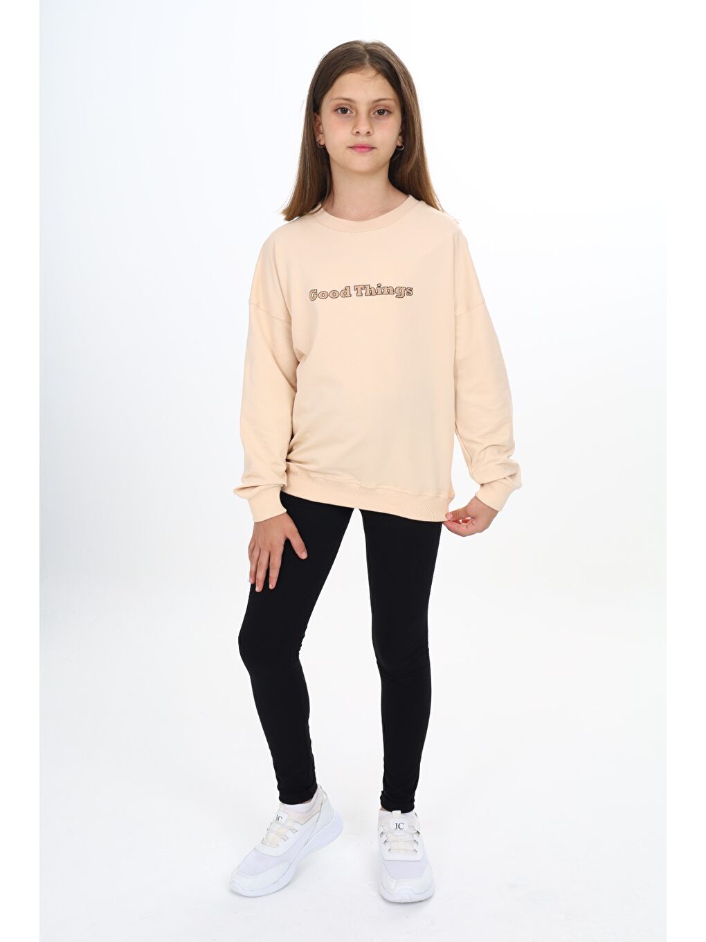 Bej Kız Çocuk Baskılı Taytlı Takım