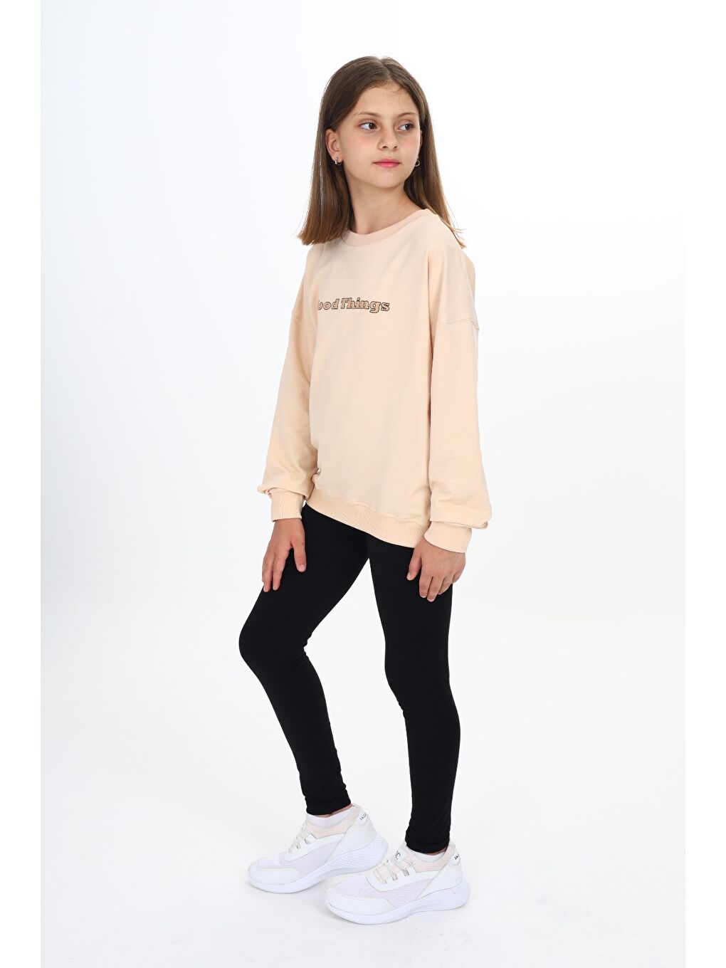 Bej Kız Çocuk Baskılı Taytlı Takım-2