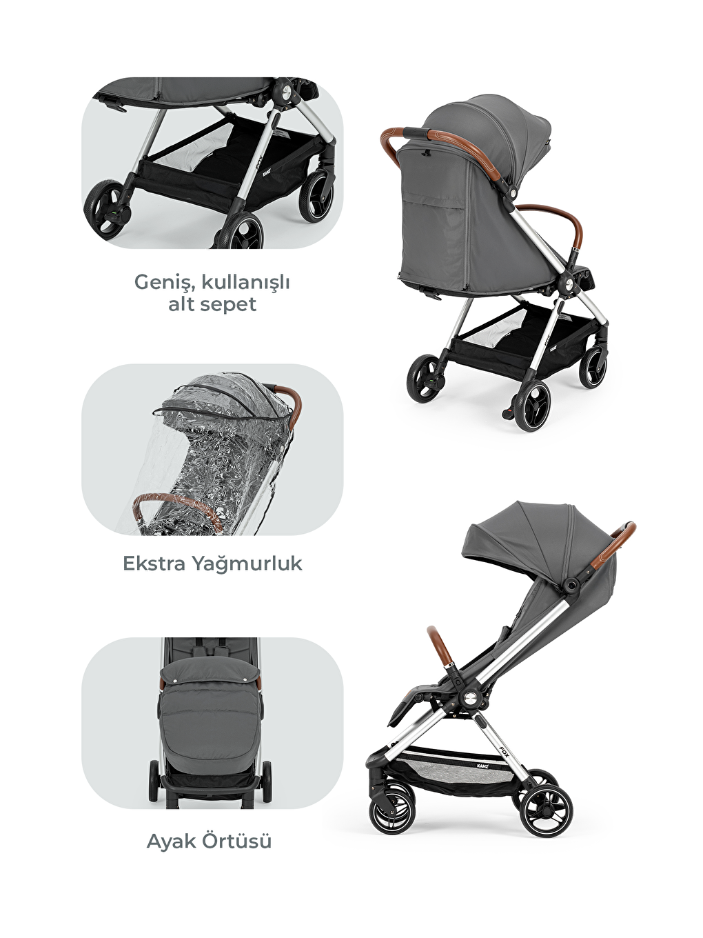 Fox Kabin Boy Bebek Arabası Gri-3