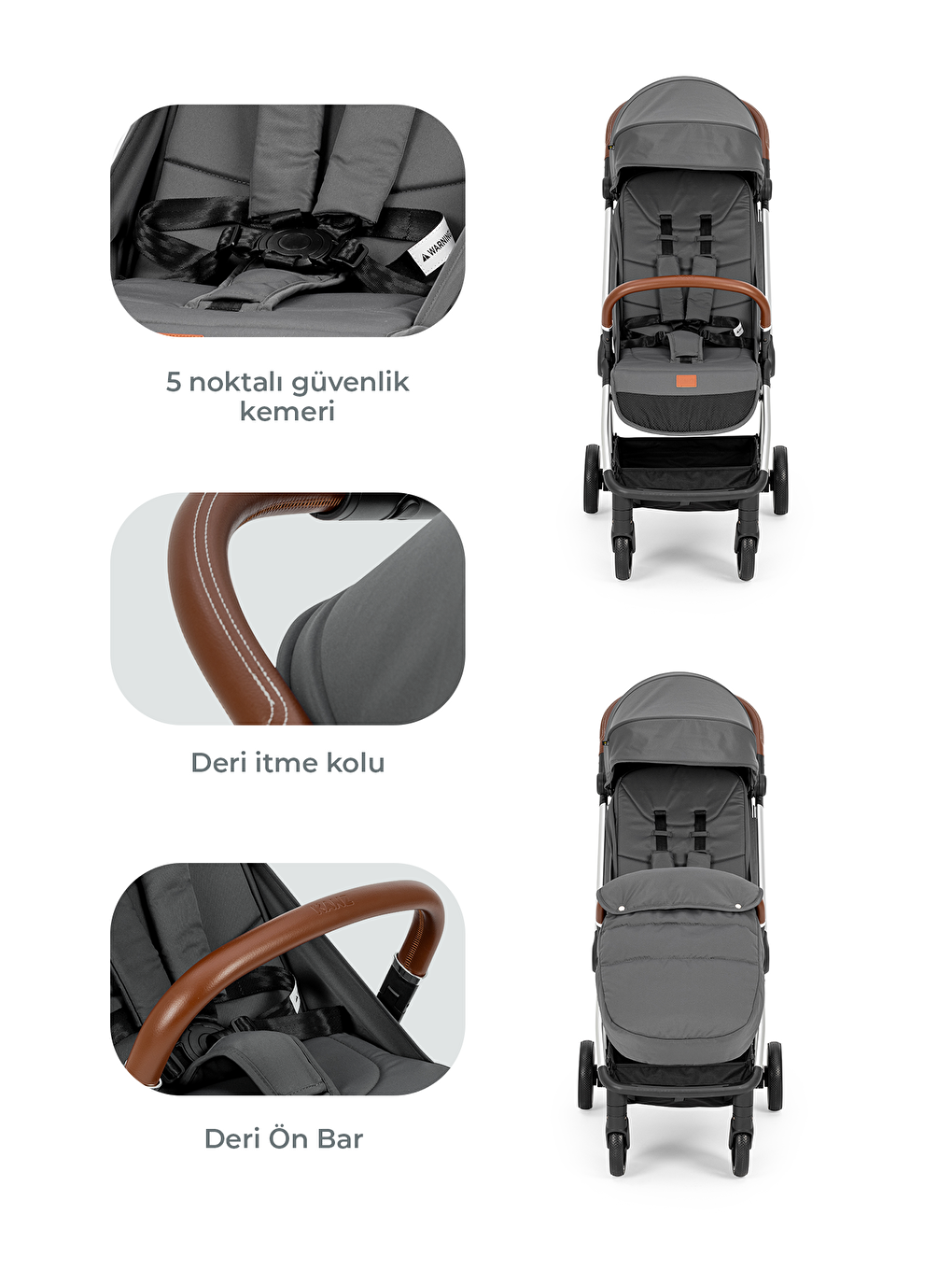 Fox Kabin Boy Bebek Arabası Gri-4