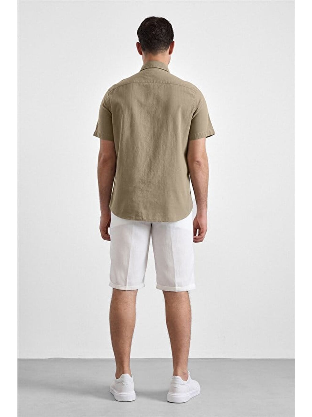 Haki Regular Düğmeli Yaka Düz Casual Gömlek-3