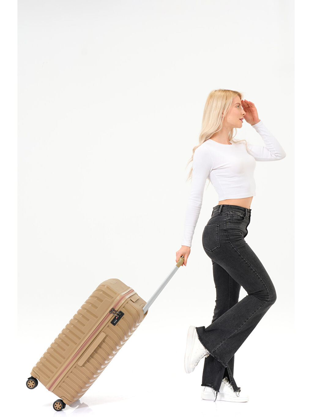 Sarı Orta Boy Gold PP Valiz-6