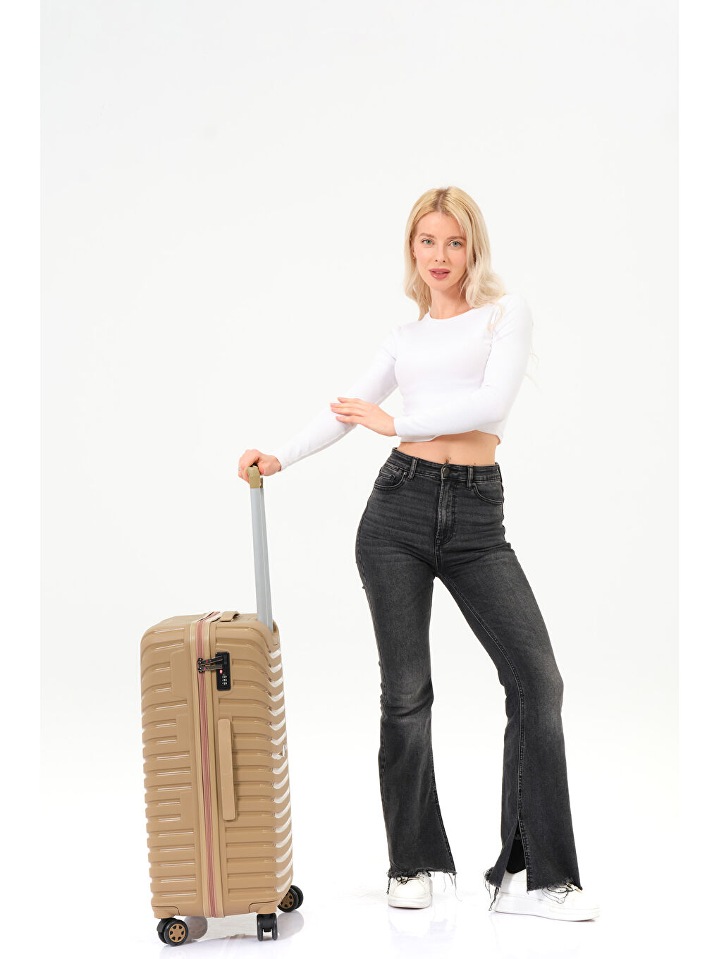 Sarı Orta Boy Gold PP Valiz-7