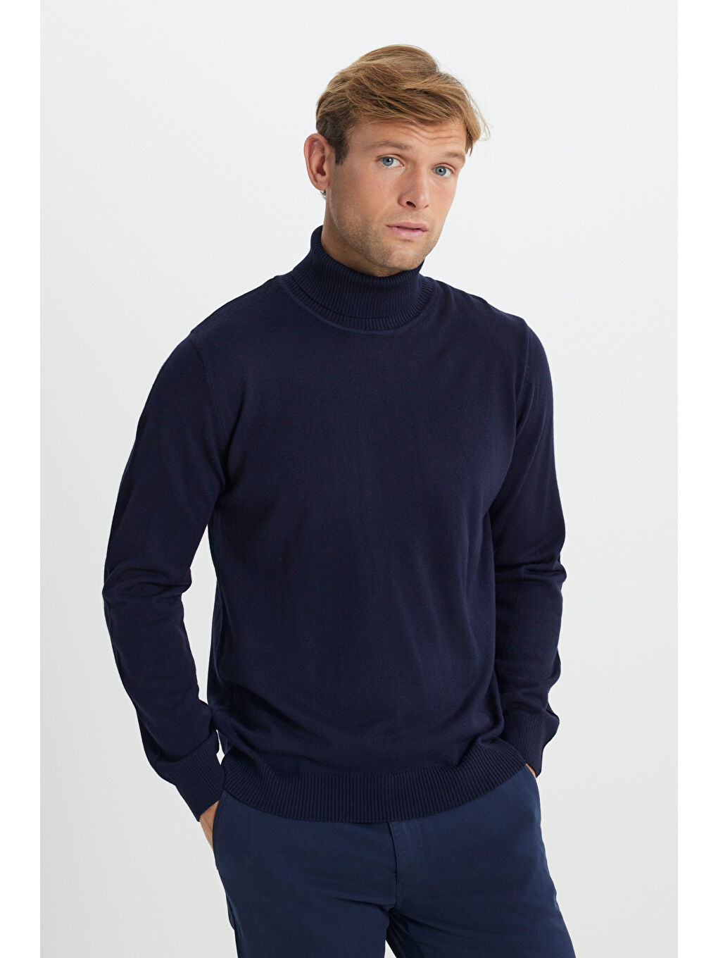 Erkek Lacivert Tüylenme Yapmayan Anti Pilling Özellikli Standart Fit Tam Balıkçı Yaka Triko-2