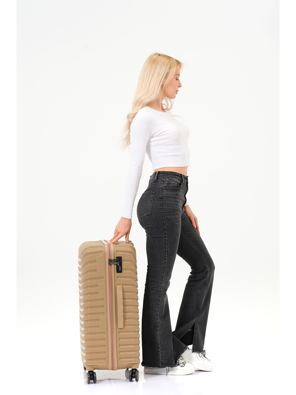 Sarı Orta Boy Gold PP Valiz-9