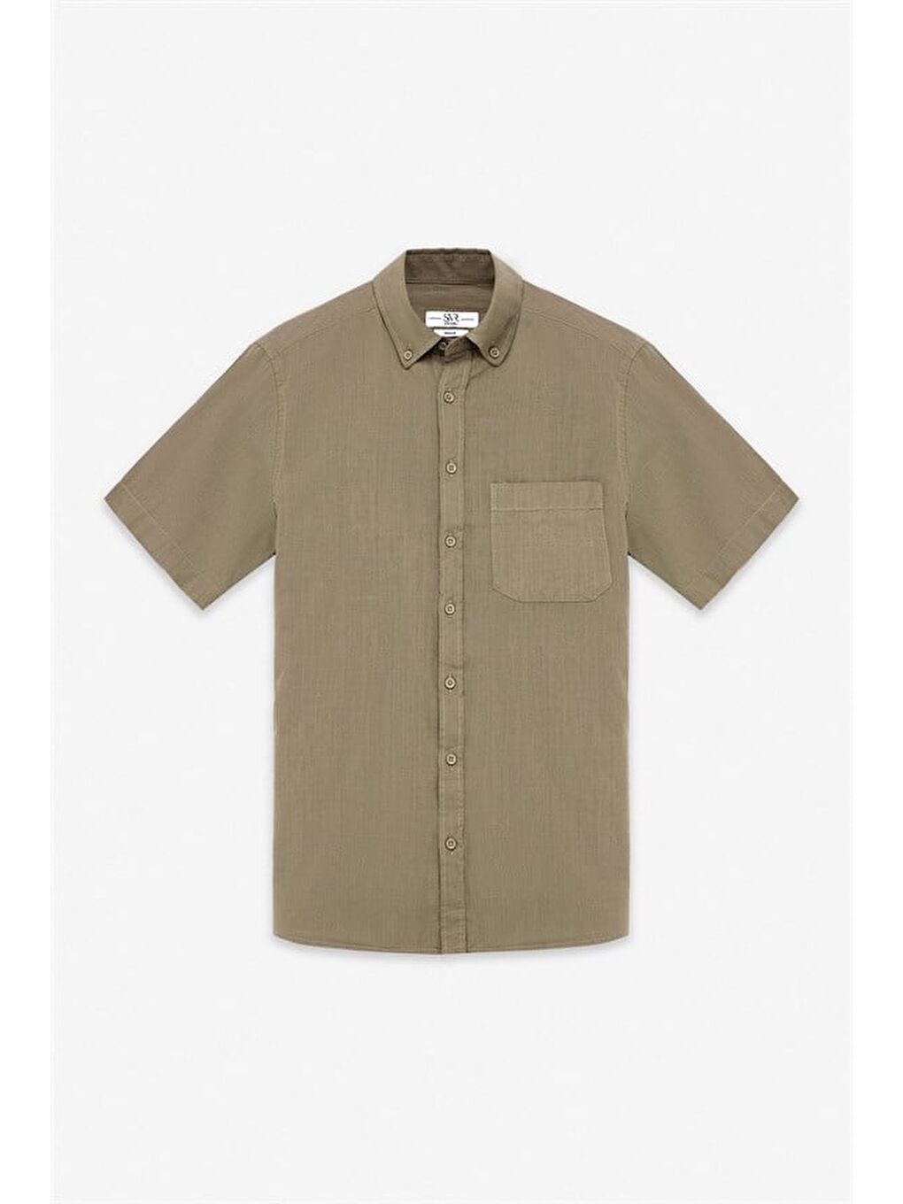 Haki Regular Düğmeli Yaka Düz Casual Gömlek-5