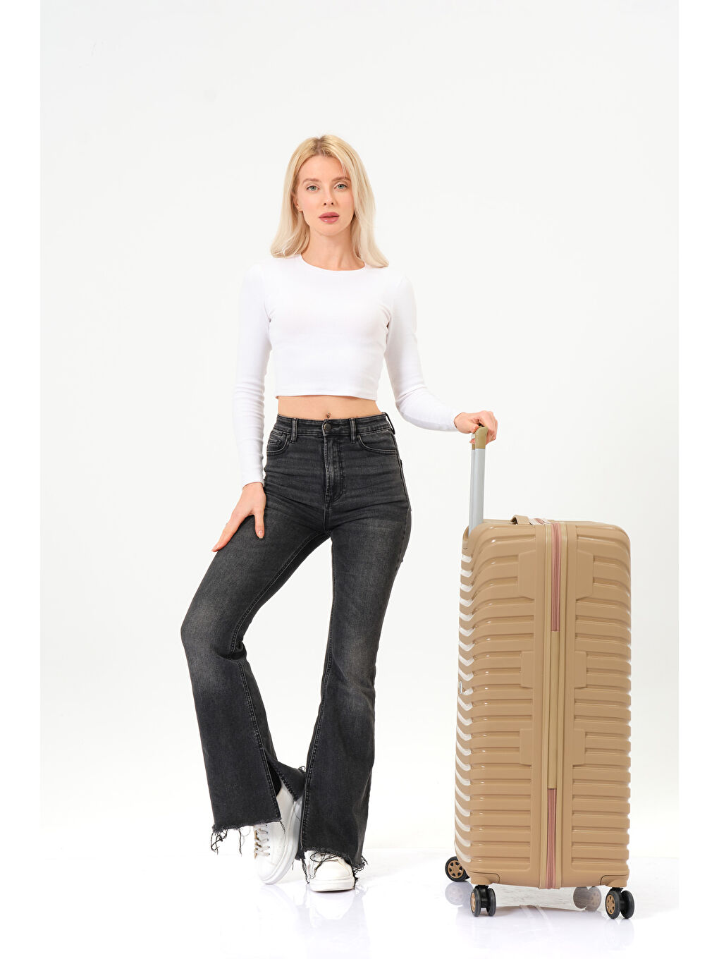 Sarı Büyük Boy Gold PP Valiz-5