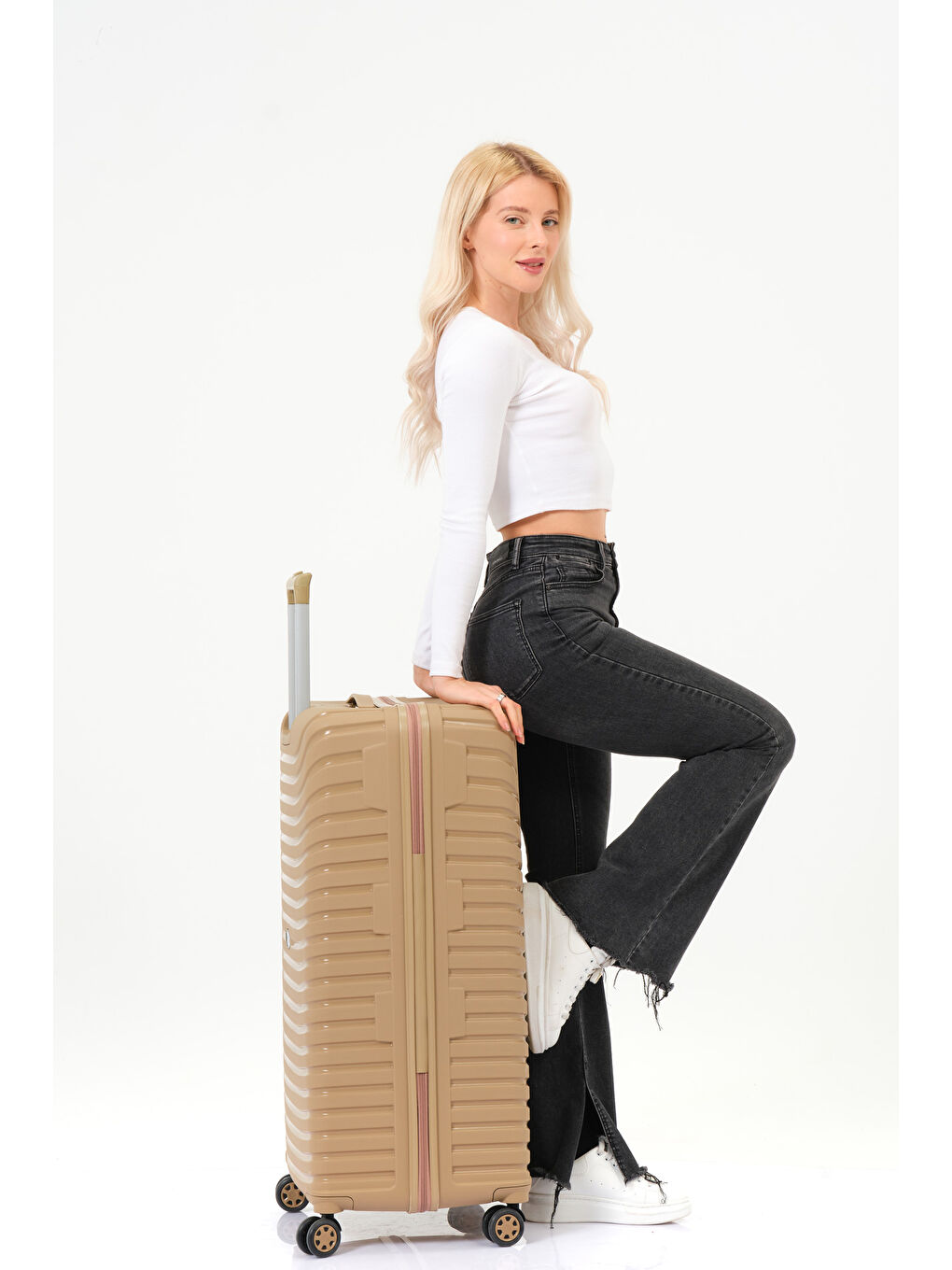 Sarı Büyük Boy Gold PP Valiz-8