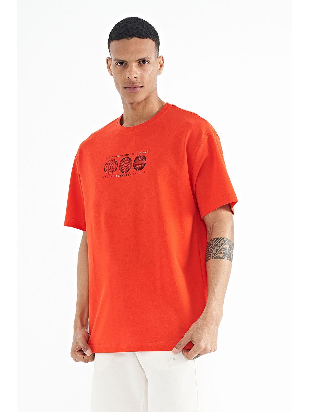 TOMMYLIFE Kırmızı Fiesta Ön Arka Baskılı O Yaka Oversize Erkek T-shirt - 88224