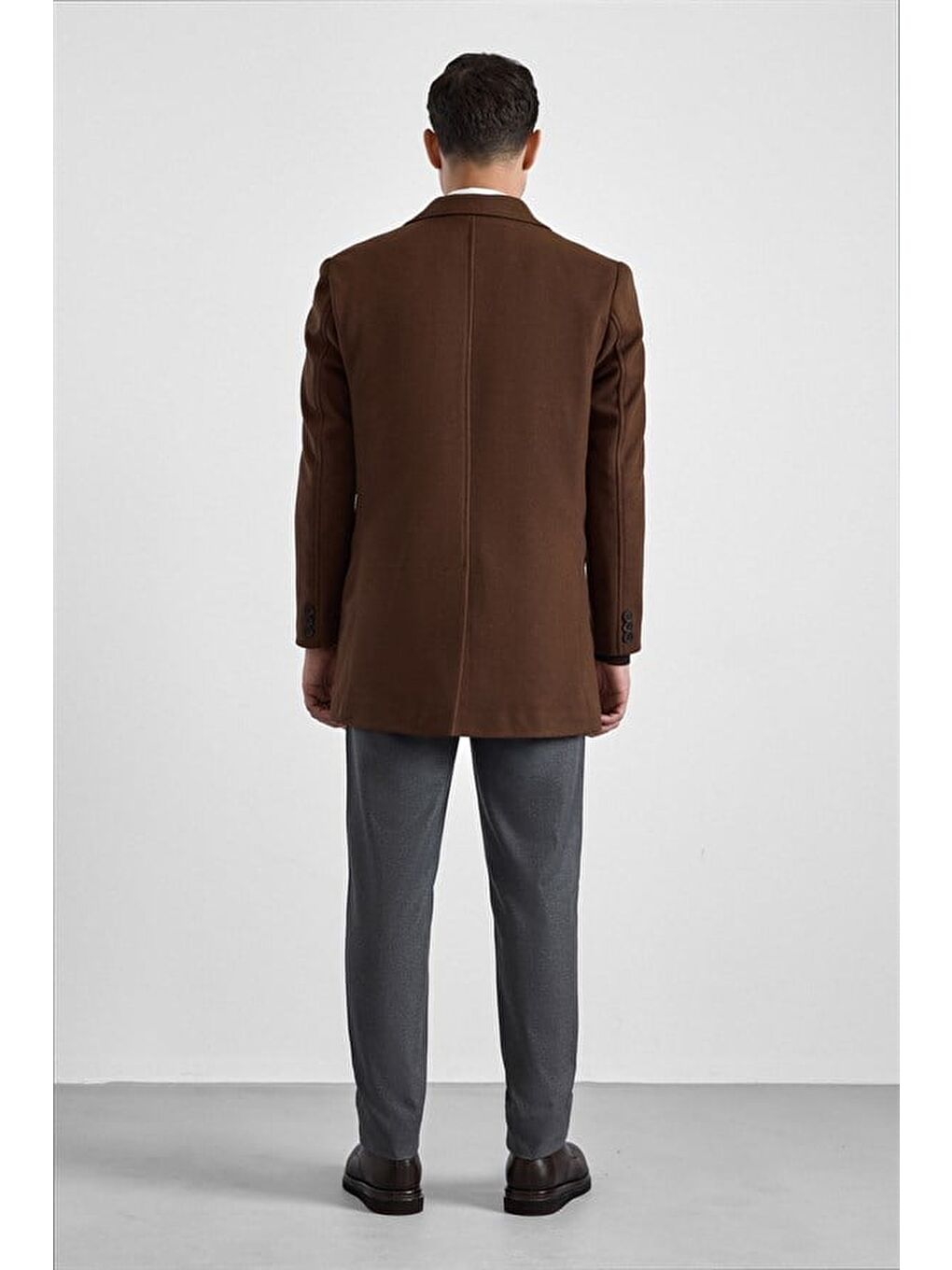 Kahverengi Koyu Kahve Slim Mono Yaka Düz Yan Cepli Düğmeli Dolgusuz Rüzgar Geçirmez Kaban-7