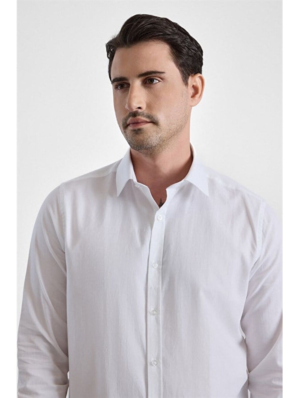 Beyaz Slim Klasik Yaka Düz Casual Gömlek-1