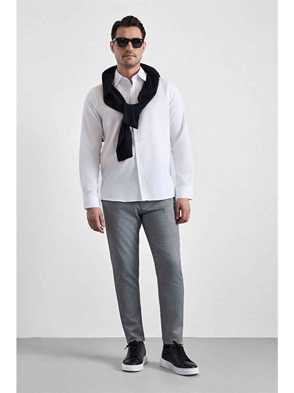 Beyaz Slim Klasik Yaka Düz Casual Gömlek-3