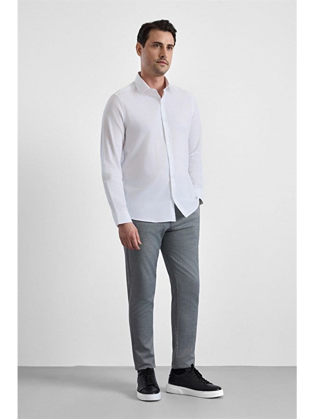 Beyaz Slim Klasik Yaka Düz Casual Gömlek-4