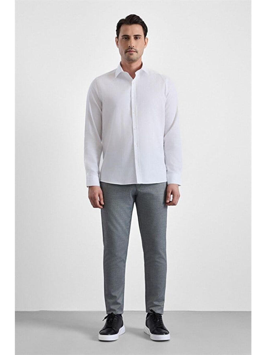 Beyaz Slim Klasik Yaka Düz Casual Gömlek-5