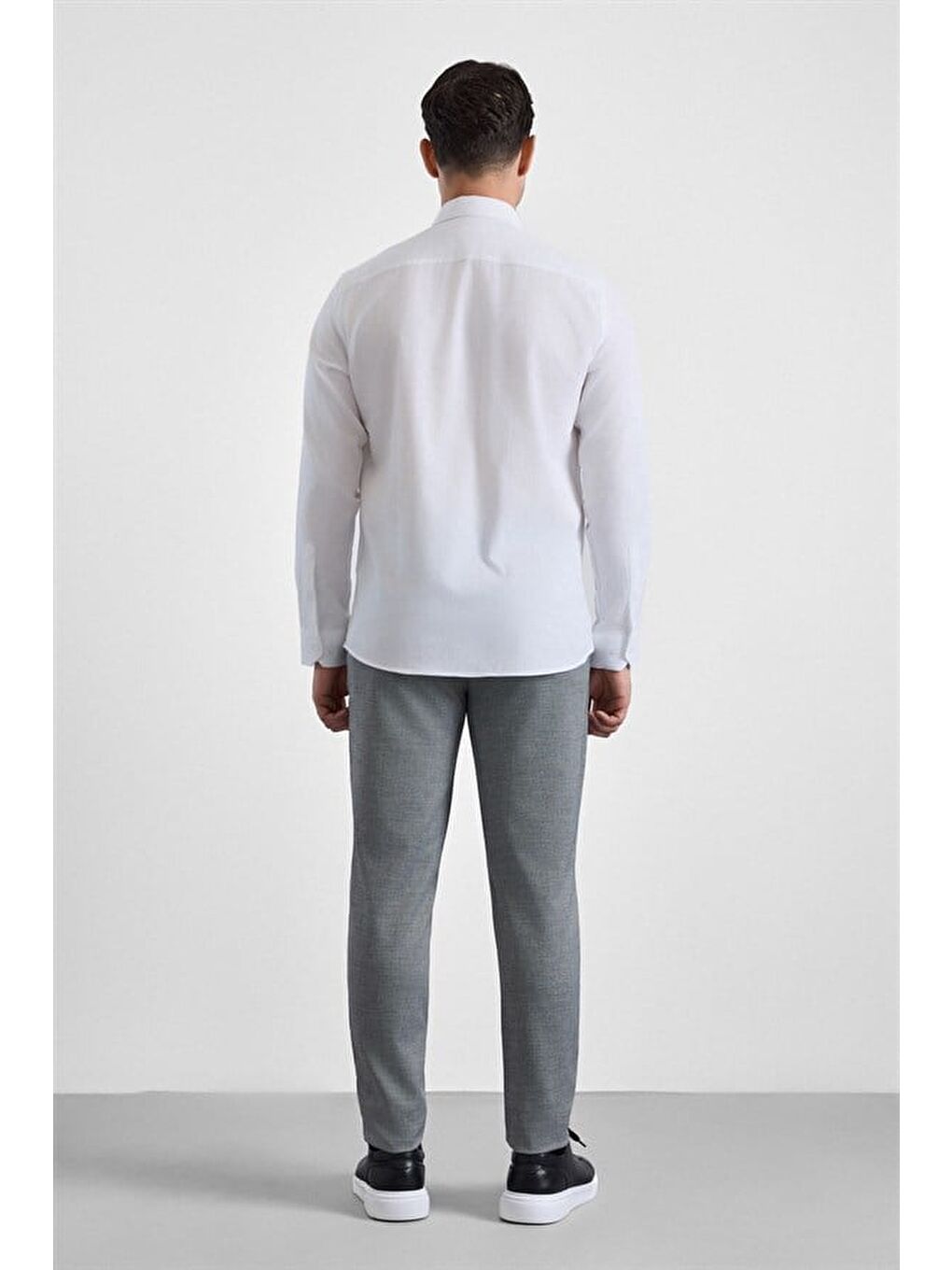 Beyaz Slim Klasik Yaka Düz Casual Gömlek-6