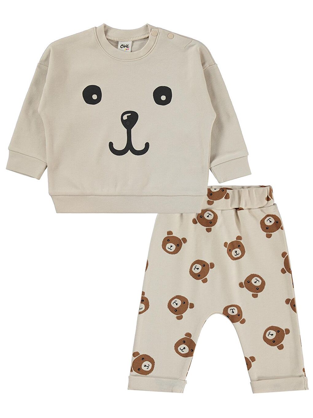 Baby Ayıcık Baskılı 3-18 Ay Takım - Bej 9-12 Ay