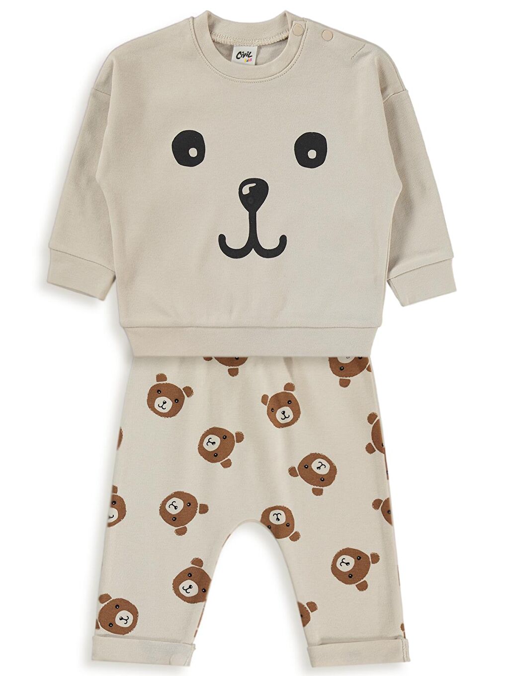 Baby Ayıcık Baskılı 3-18 Ay Takım - Bej 9-12 Ay-1