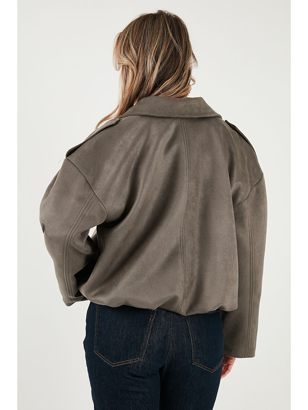 Haki Oversize Fit Klasik Yaka Süet Dokulu Bomber Ceket Mont 6524932-6