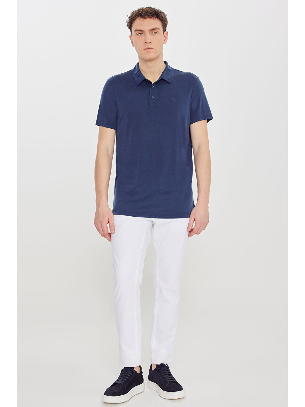 Erkek Lacivert Yumuşak Dokulu Slim Fit Dar Kesim Polo Yaka Tişört-1