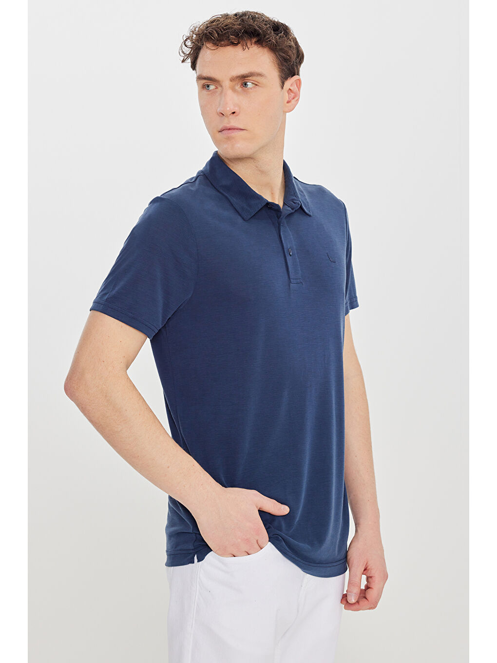 Erkek Lacivert Yumuşak Dokulu Slim Fit Dar Kesim Polo Yaka Tişört-2
