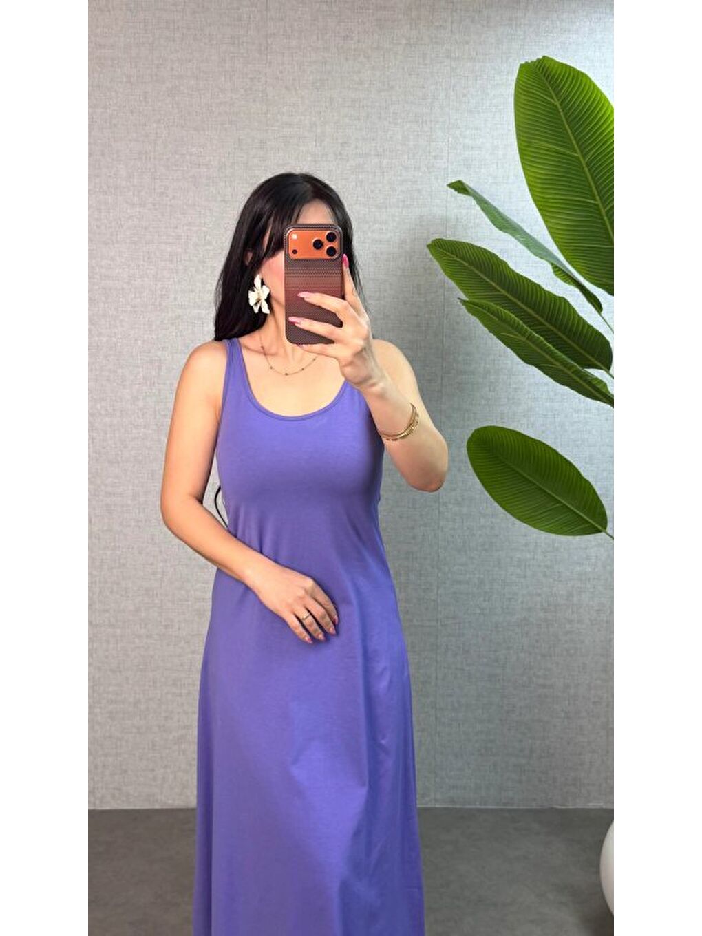 Lila Kadın Askılı Yuvarlak Yaka Süprem Kumaş Elbise