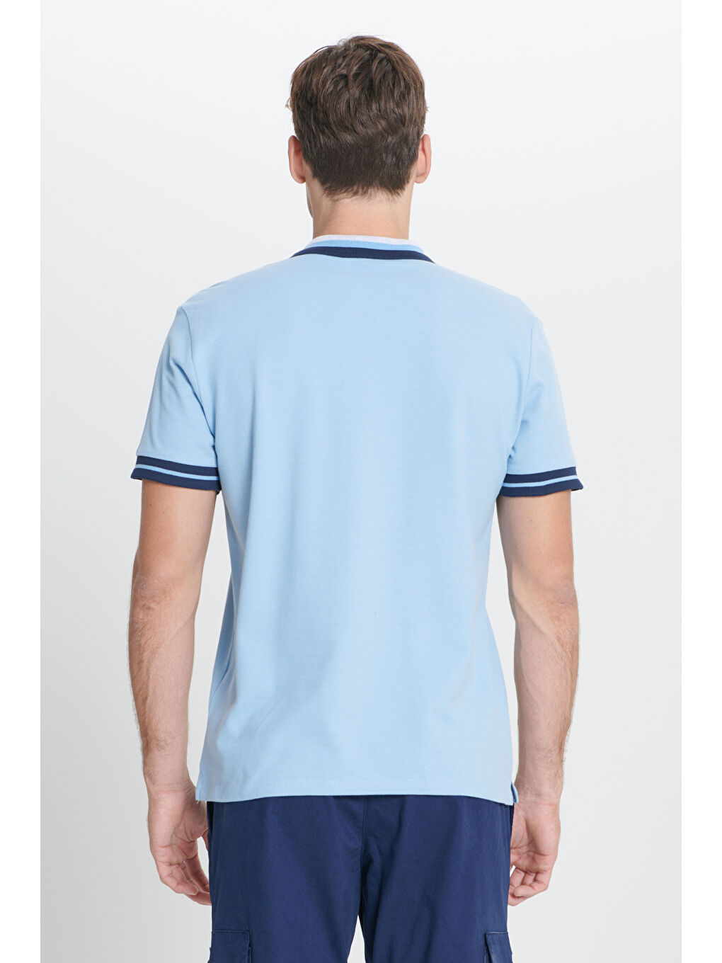 Erkek Açık Mavi Slim Fit Dar Kesim %100 Pamuk Polo Yaka Tişört-7