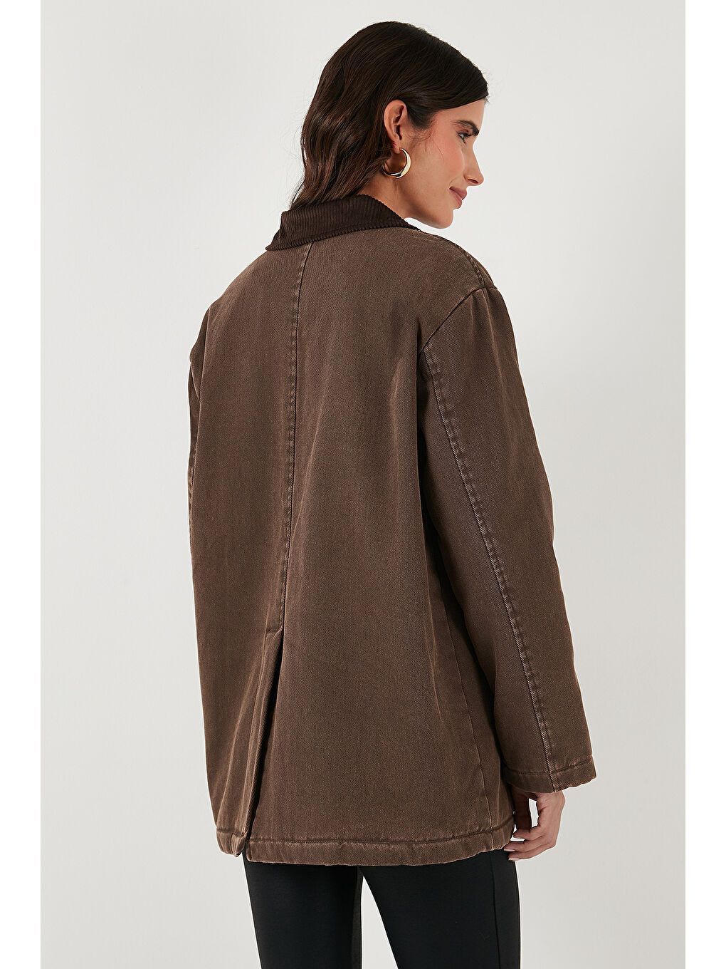 Kahverengi Regular Fit Ceket Yaka Kadife Ekose Astarlı Ceket Mont 6810330-4