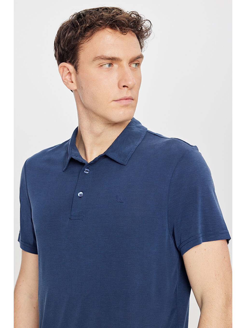 Erkek Lacivert Yumuşak Dokulu Slim Fit Dar Kesim Polo Yaka Tişört-3