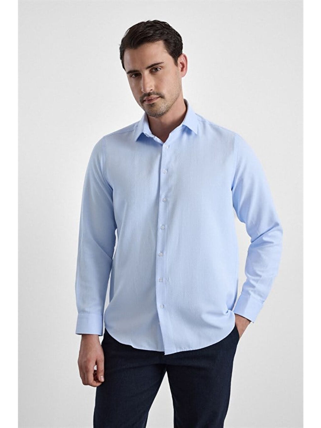 Buz Mavi Regular Klasik Yaka Casual Gömlek-1
